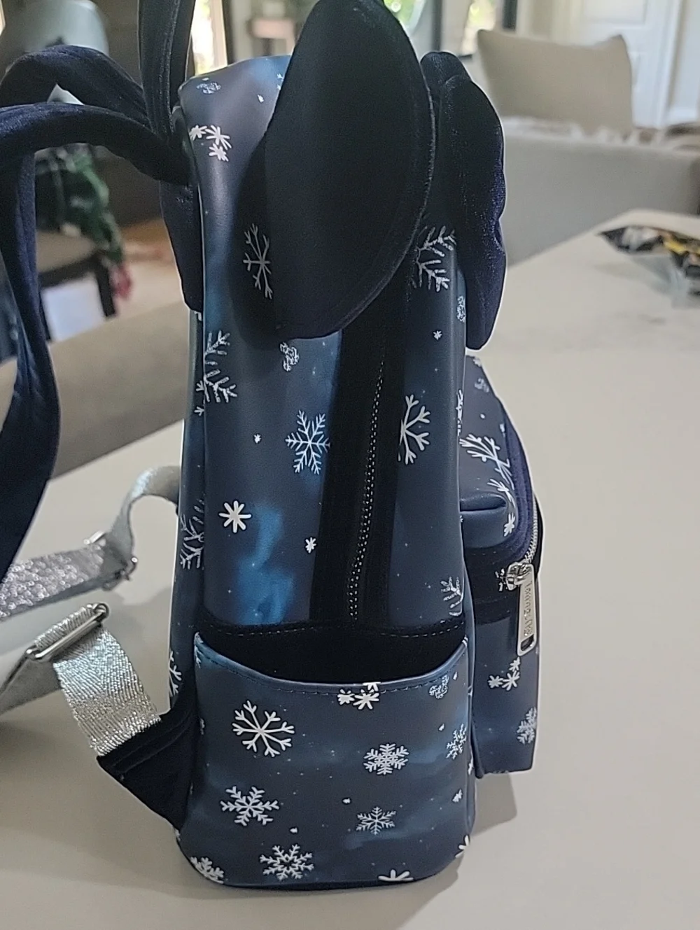 Loungefly Navy Snowflake Minnie Ear Mini Backpack with Velvet Bow